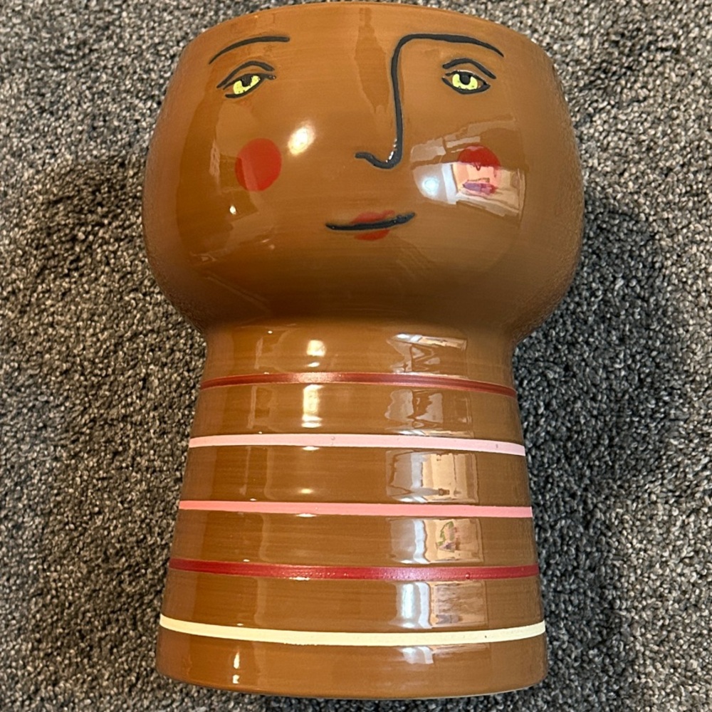 Whimsical Brown Ceramic Face Vase